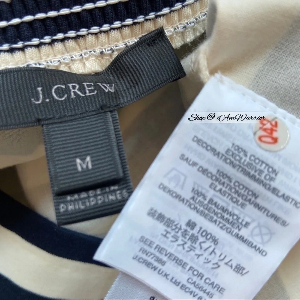 J.Crew off the shoulder navy & ivory striped tie sleeve dress *shop@iamwarrior